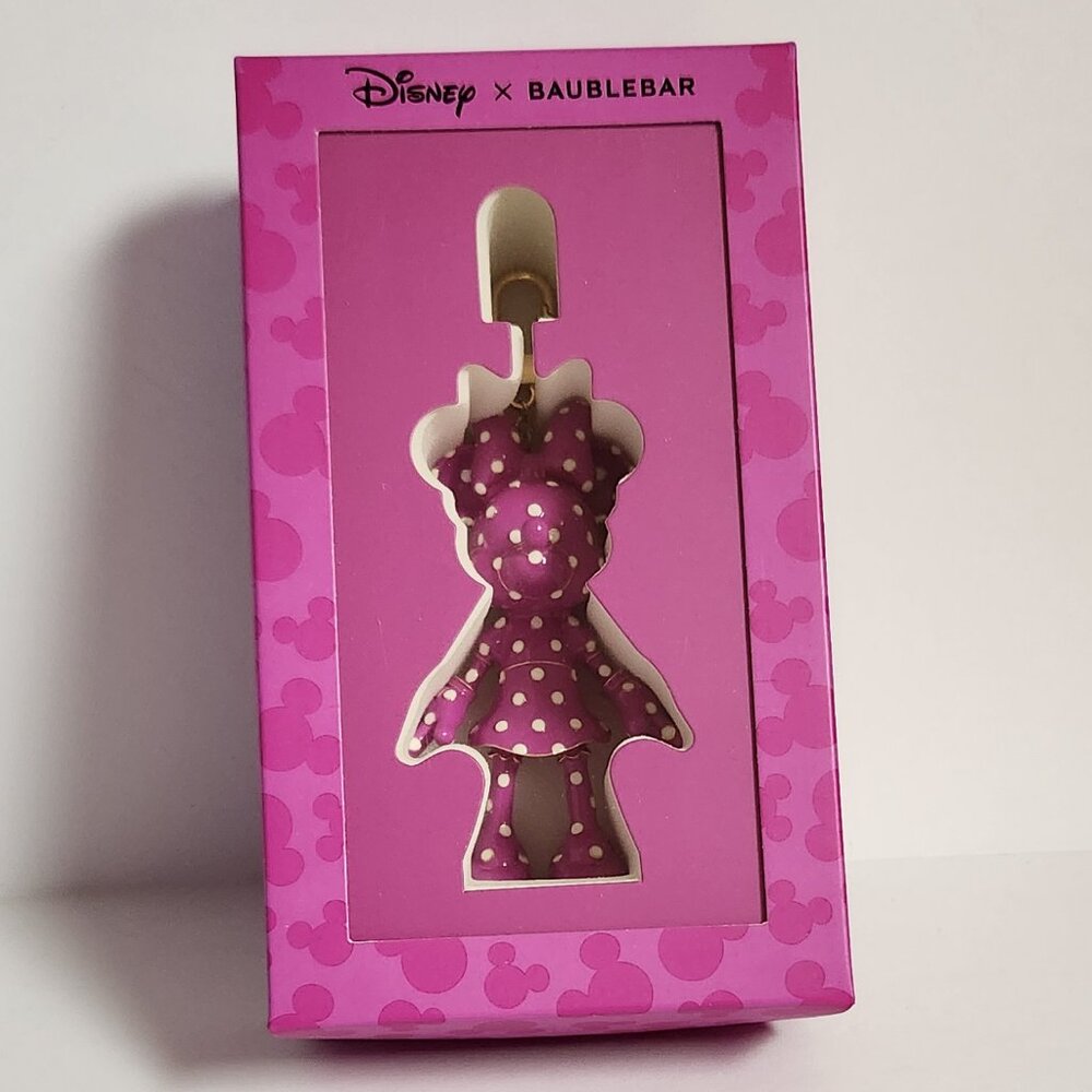 Disney Baublebar Minnie Mouse Keychain Bag Charm Polka Dot Pink New In Box